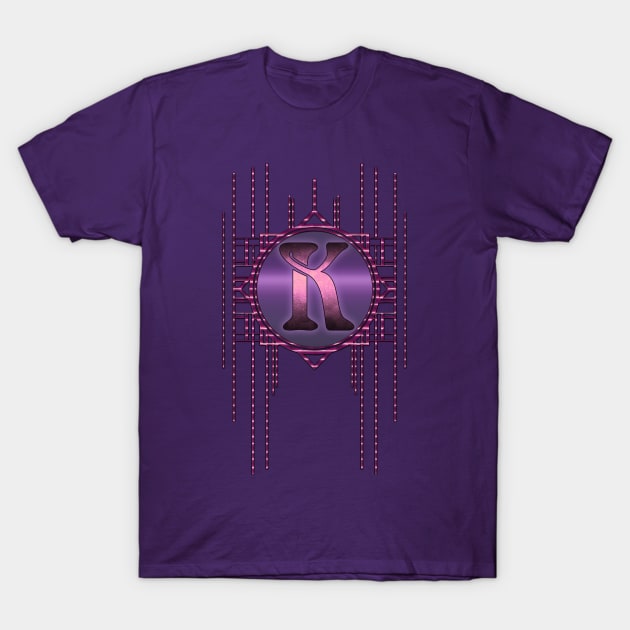 Vintage Retro Burlesque Style Purple K Monogram T-Shirt by designsbyxarah